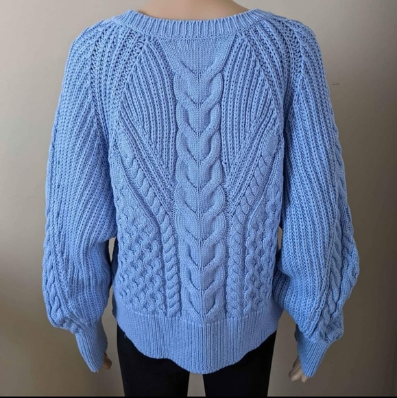 Banana Republic Blue Cable Knit Crewneck Sweater, Women's Large - Picture 3 of 6
